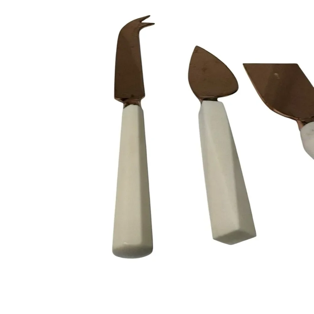 Vintage Brass & Marble Cheese Knives Set High Qual Knife Spreader Slicer